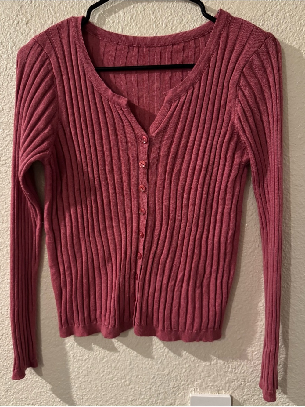 Ribbed Button-Front Cardigan Sweater in Rose Pink
